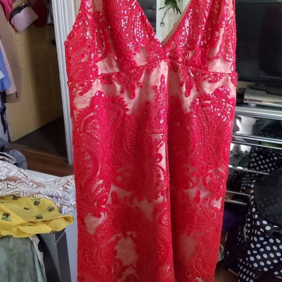 Free People Red Lace Sequin Dress - Picture 2 of 4